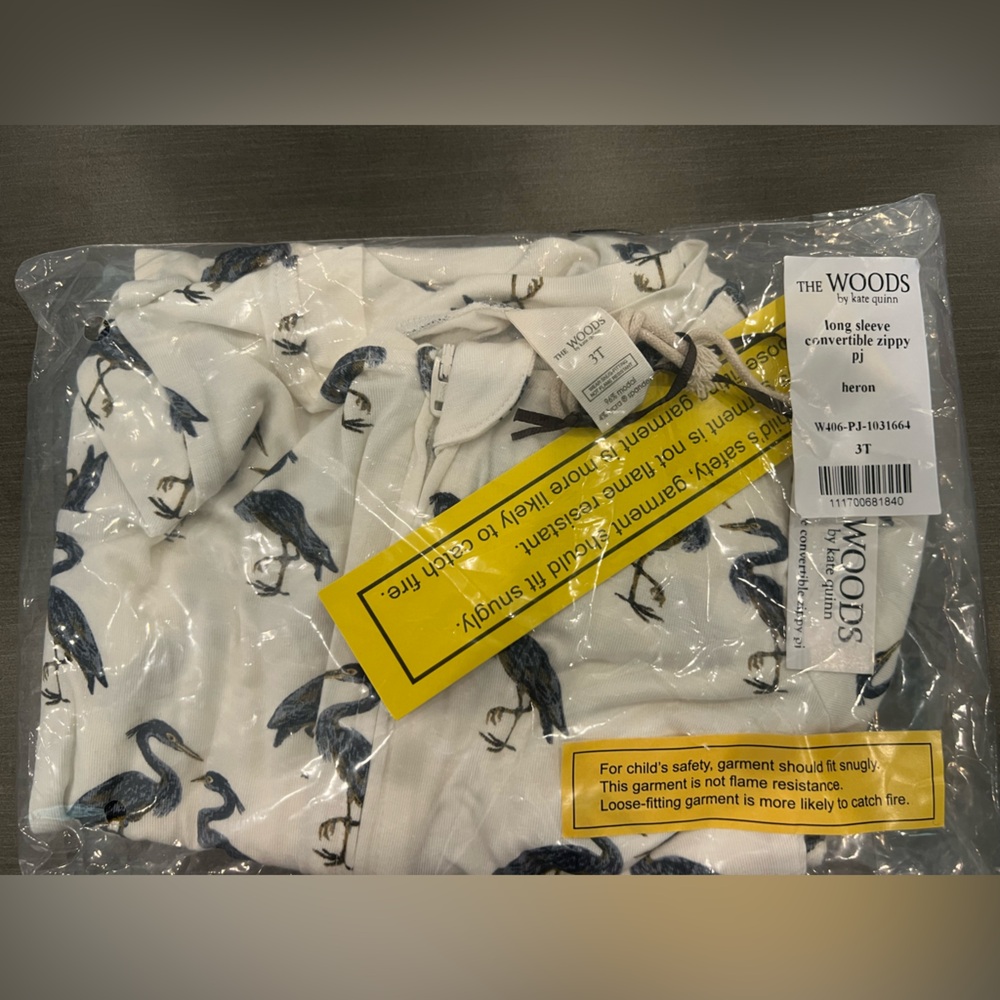 NWT Kate Quinn The Woods Long Sleeve Convertible Zippy PJ in Heron sz 3T